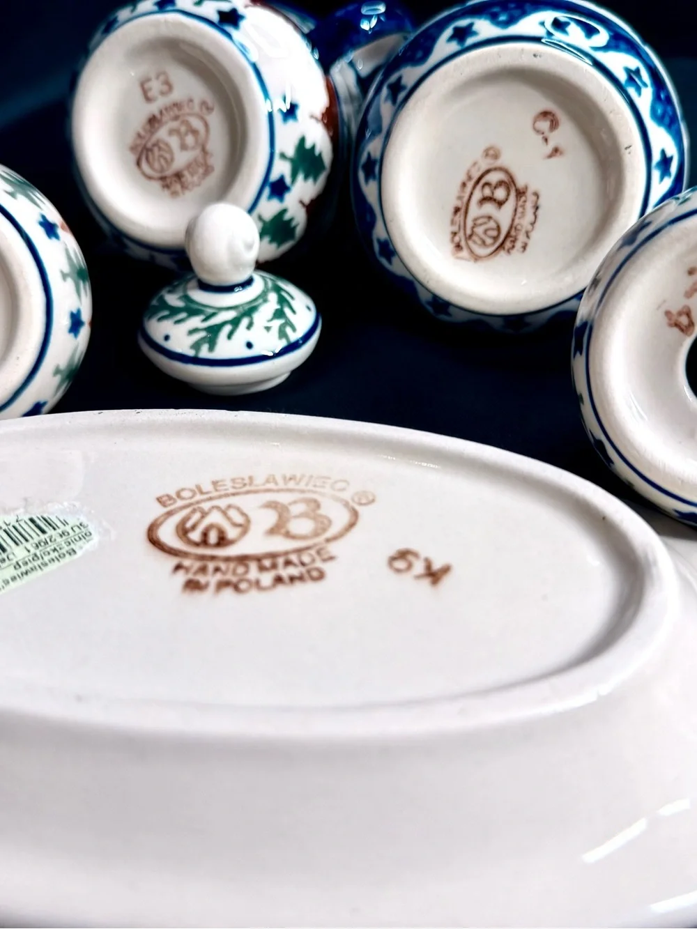 Polish Pottery Hand Crafted Vintage Serve-ware Salt/Pepper & Creamer/Sugar Set